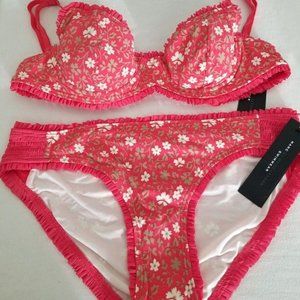 MARC JACOBS COLETTE 2PC BIKINI BARBIE PINK FLORAL SWIMSUIT SWIMWEAR SZ M NWT
